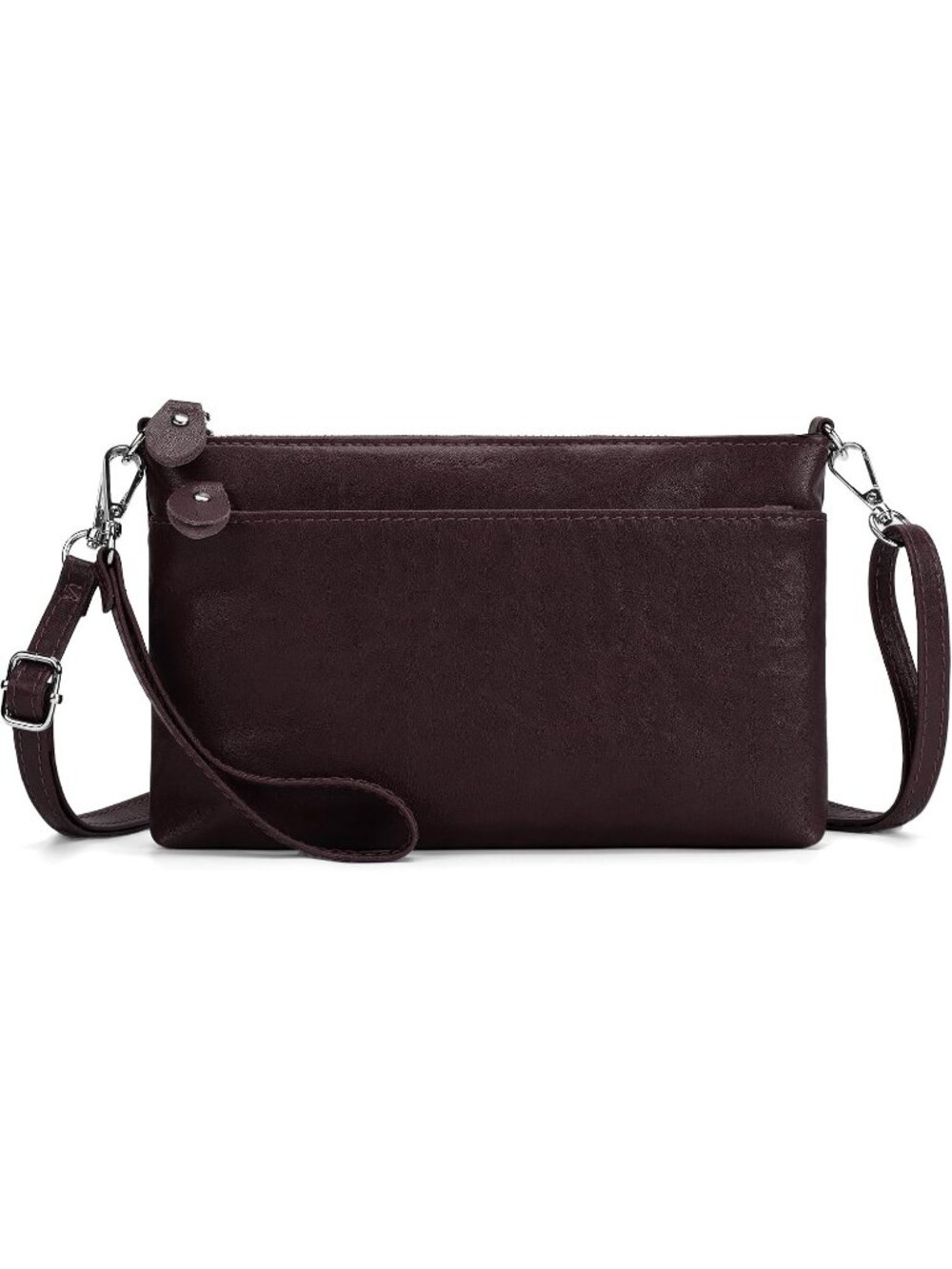 Women's Coffee Genuine Leather Wristlet Clutch Wallet Small Crossbody Handbag